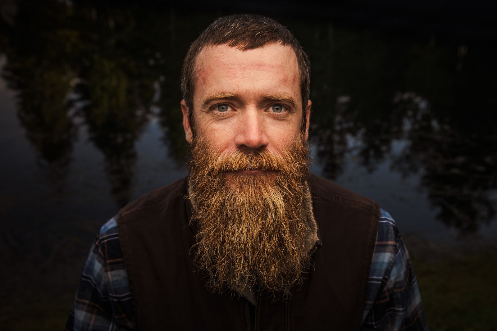 Final dramatic outdoor flash headshot portrait with camera and lighting settings