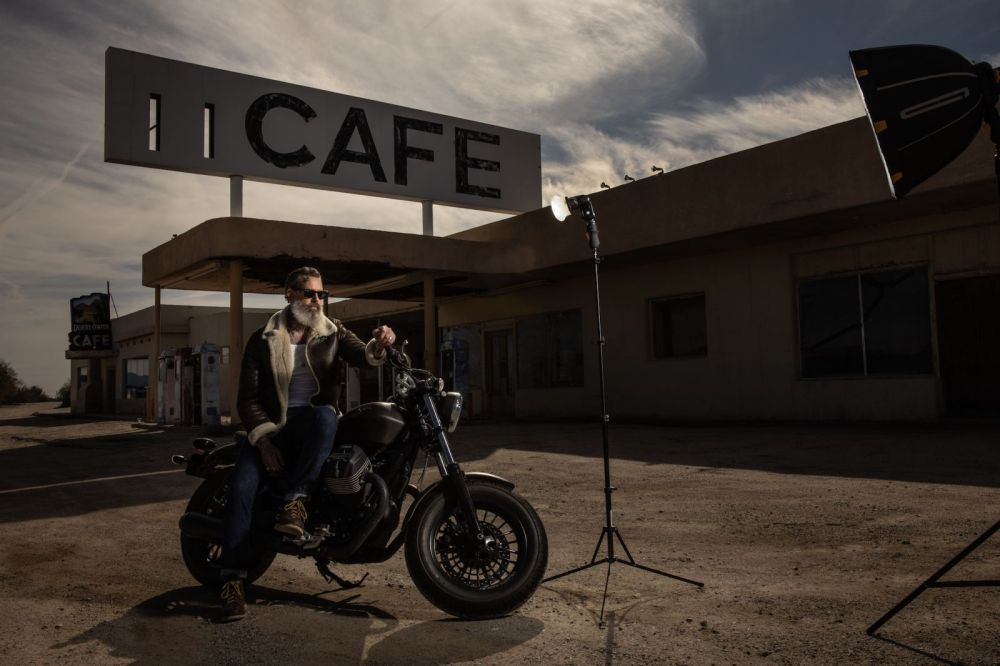 flash photography motorcycle portrait