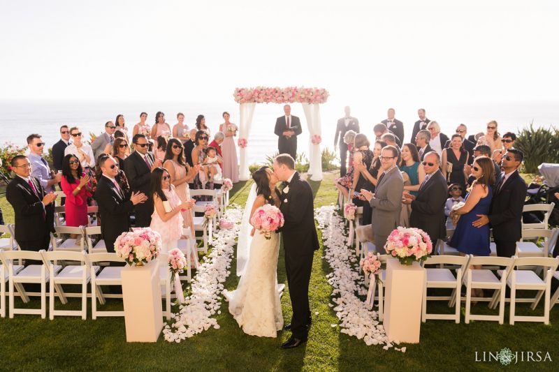 recessional kiss ritz carlton dana point wedding ceremony photography