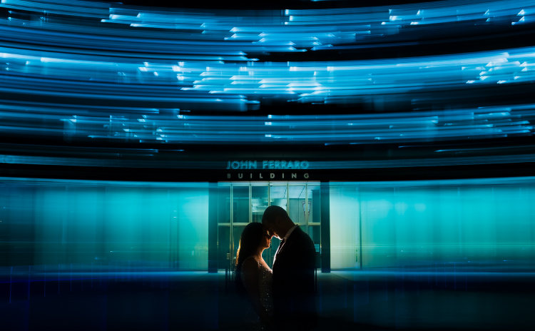 Long exposure whip pan photograph showing horizontal light streaks created by panning the camera on a tripod with a slow shutter speed and flash