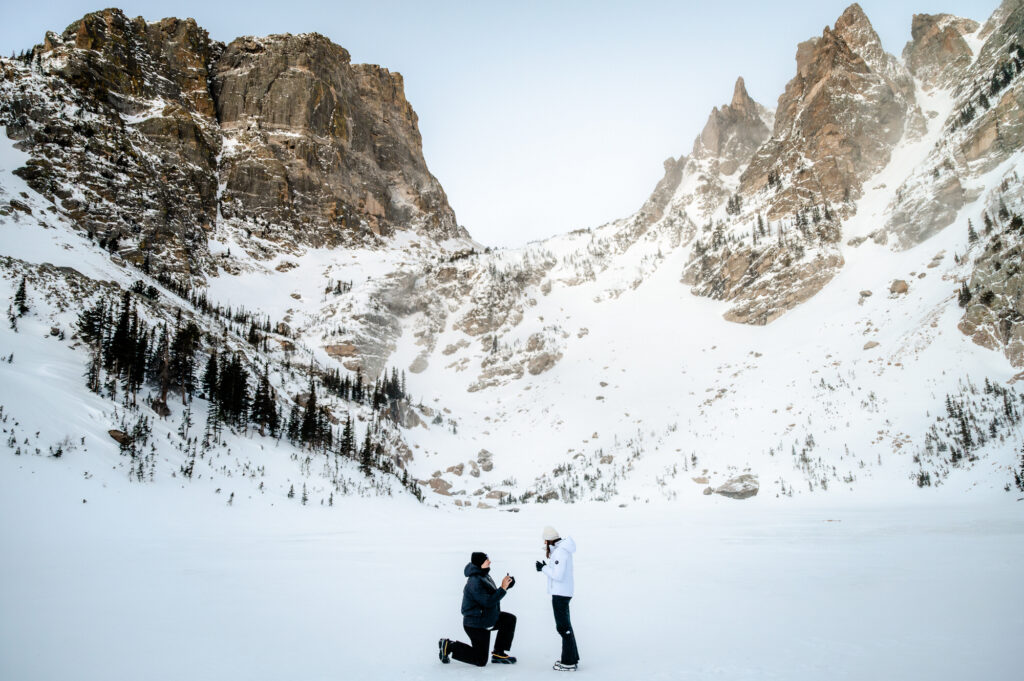 Snowy engagement portrait by Authentic Collective